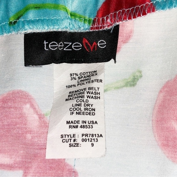Teeze Me Blue and Red Cherry Strapless Dress Size 9 - Picture 2 of 12